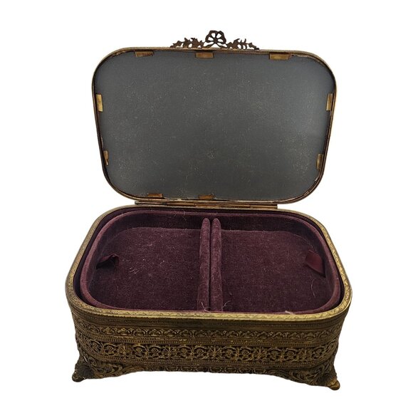 Vintage Czech Faceted Glass And Filigree Footed Casket (A6371) - Picture 7 of 8